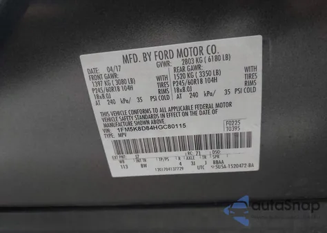 2017 Ford Explorer Xlt from USA, damaged, VIN 1FM5K8D84HGC80115